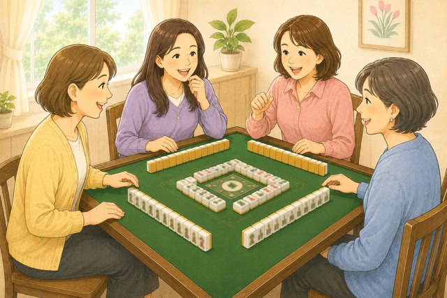 仲間と囲む麻雀卓