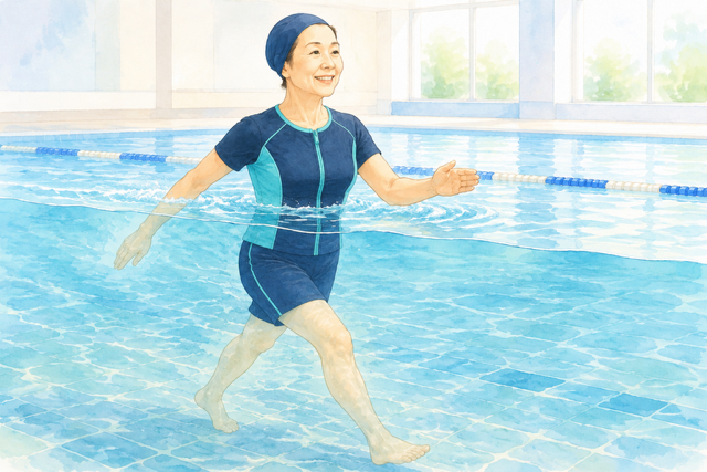 水中でウォーキングをする人