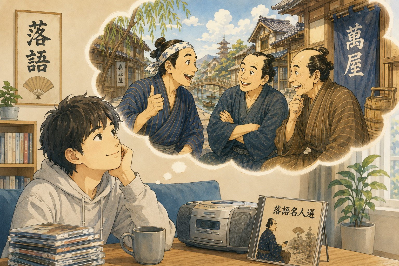 CDを前に落語の世界に思いを巡らせる